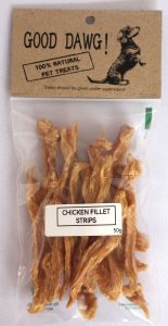 Sealed packet of Good Dawg Chicken Fillet Strips for Dogs - Lean, High-Protein Treats