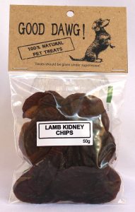 Sealed packet of GoodDawg Lamb Kidney Chips for Dogs - Iron-Rich Training Treats