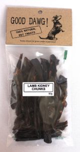 Sealed packet of Good Dawg Lamb Kidney Chunks for Dogs - Dense, Nutrient-Rich Chew