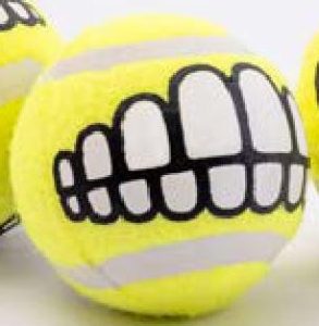 Grinz tennis ball for dogs with smile teeth print design, small/medium size options for fetch and play